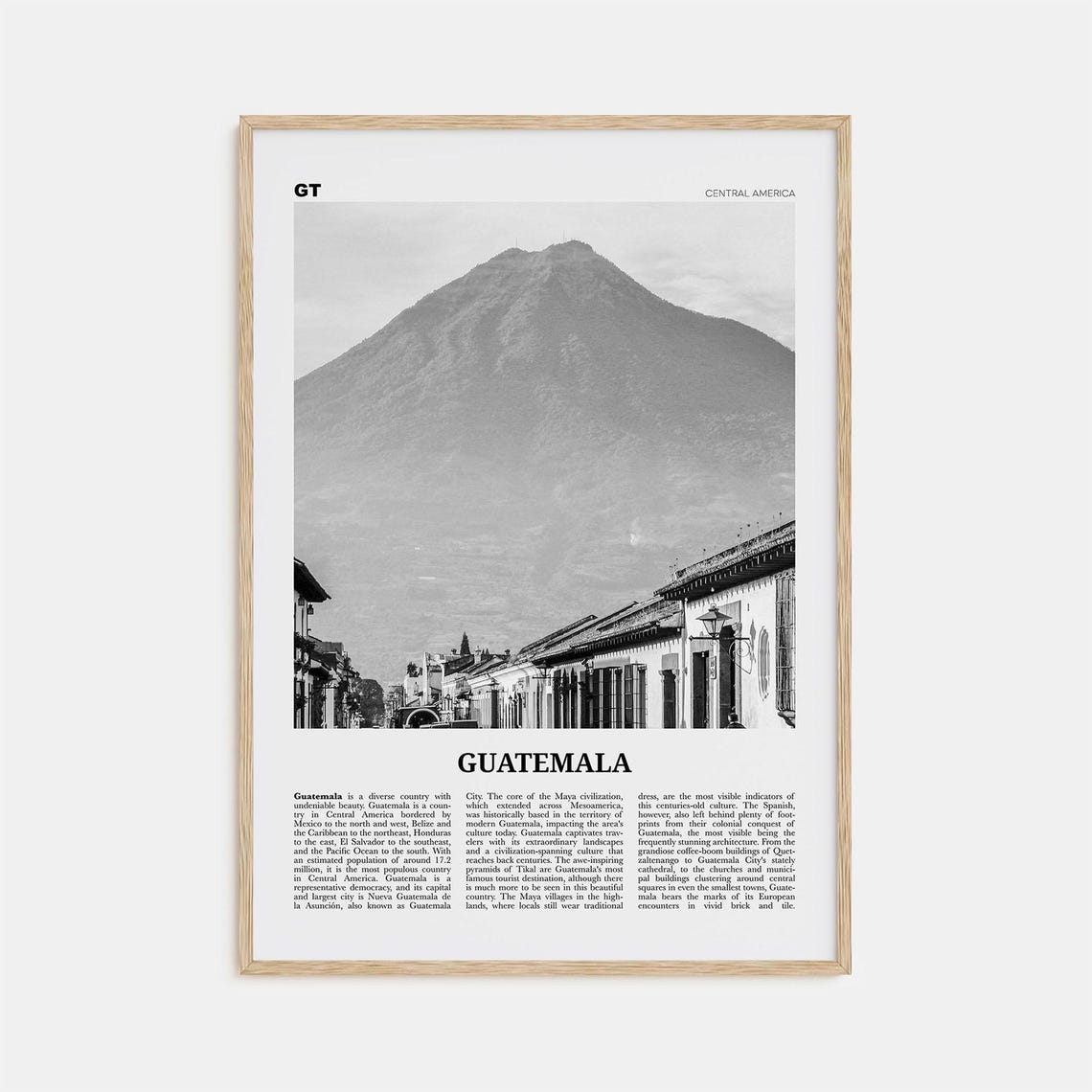 Guatemala Black and White Travel Poster, Central America