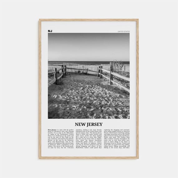 New Jersey Black and White Map Wall Art Print