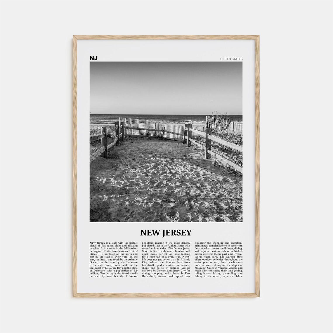 New Jersey Black and White Map Wall Art Print