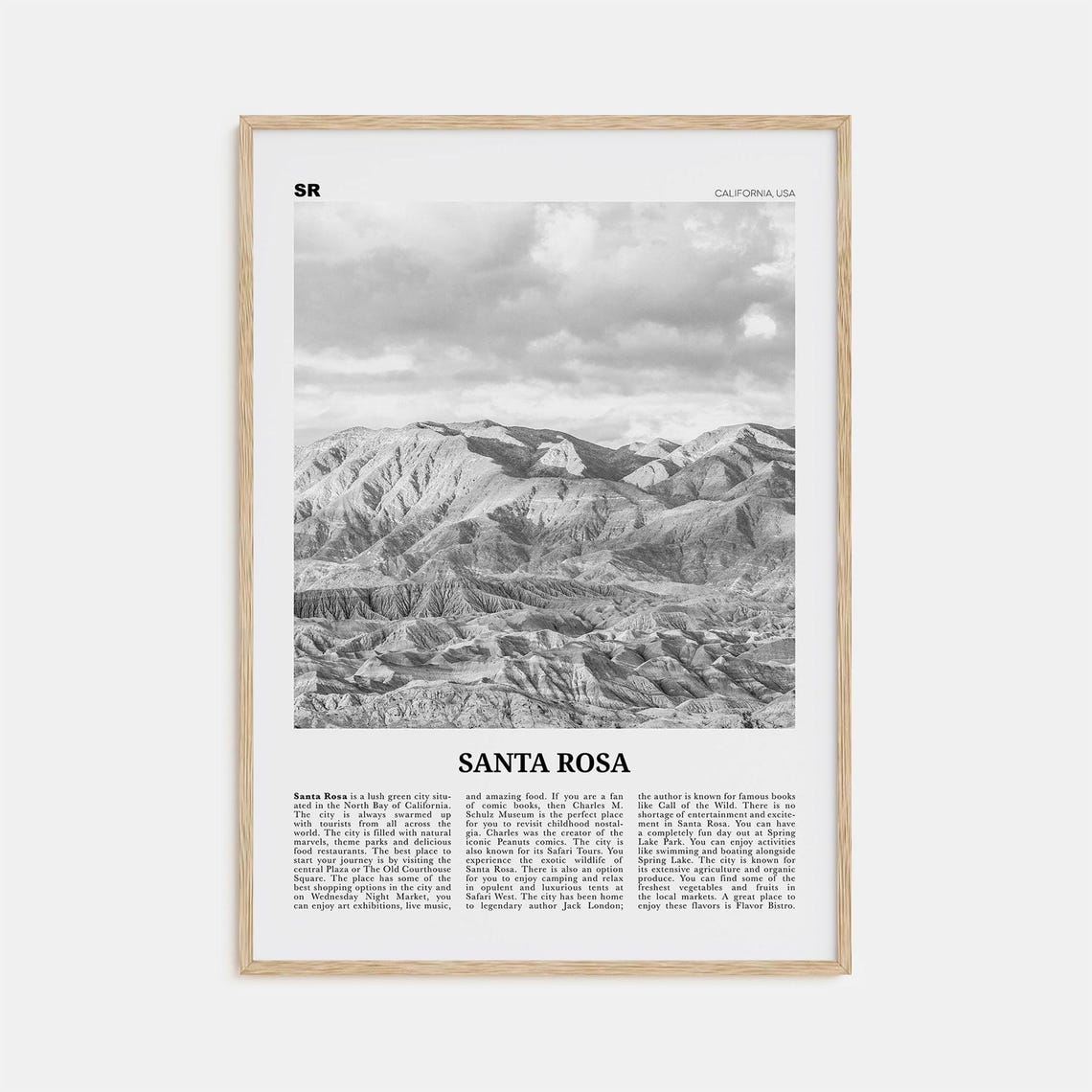 Santa Rosa, California Black and White Poster
