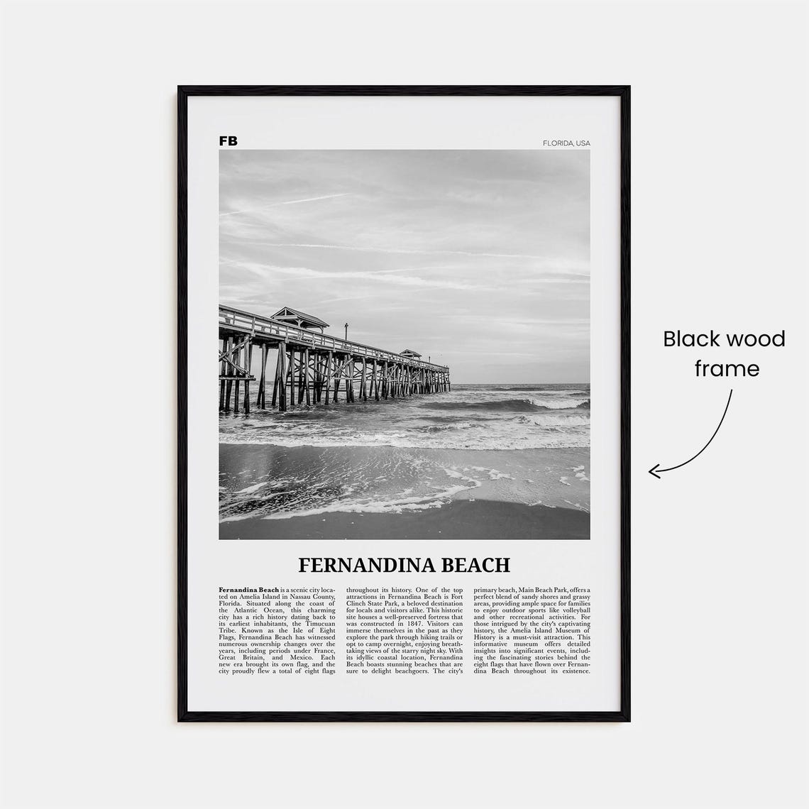 Fernandina Beach Black and White Travel Poster, Florida - Image 3