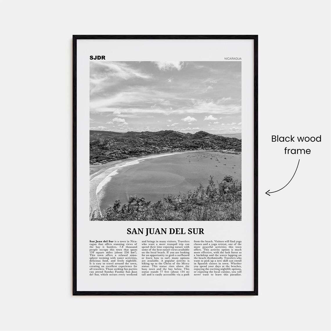 San Juan Del Sur Black And White Travel Poster - Image 3
