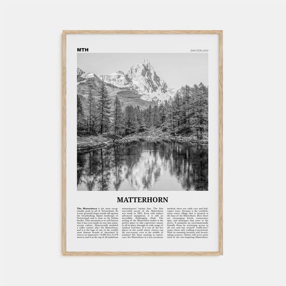 Matterhorn Black and White Travel Poster, Zermatt