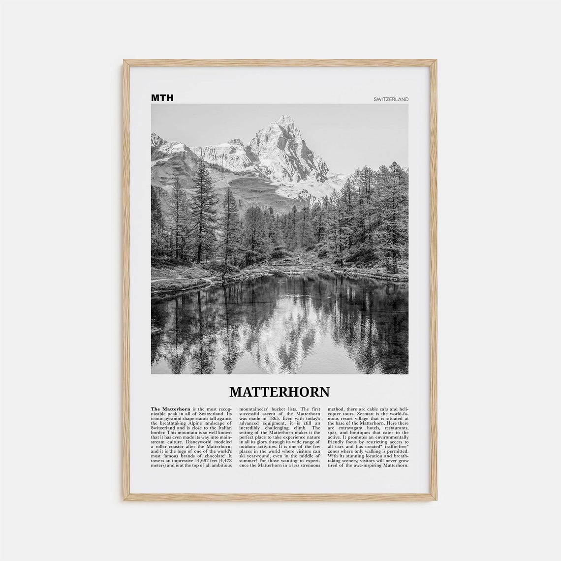 Matterhorn Black and White Travel Poster, Zermatt