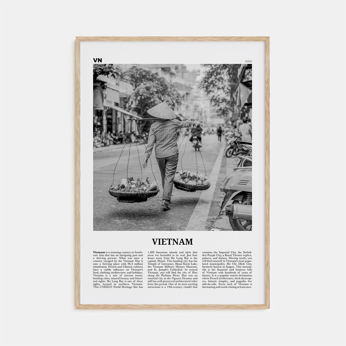 Vietnam Black and White Travel Poster, Ho Chi Minh