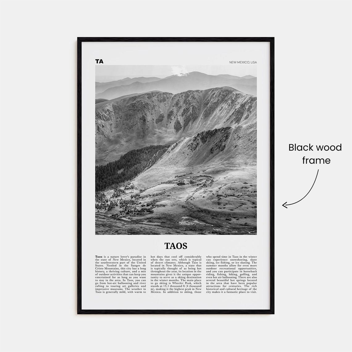 Taos Black and White Travel Poster, New Mexico - Image 3