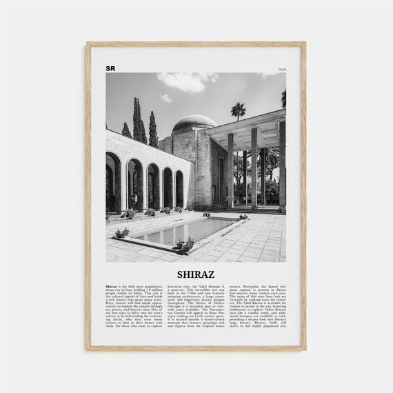 Shiraz Black And White Map Poster, Iran Travel