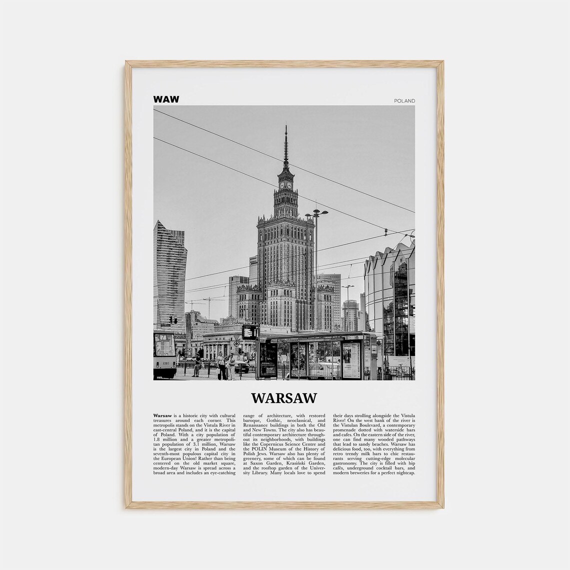 Warsaw Black and White Travel Poster, Poland Art Print