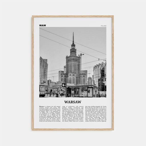 Warsaw Black and White Travel Poster, Poland Art Print