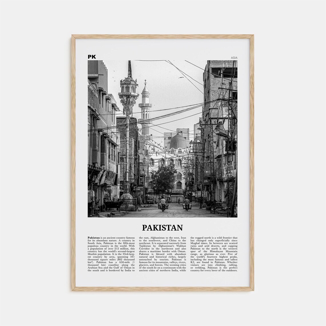 Pakistan Black and White Travel Poster, Asia