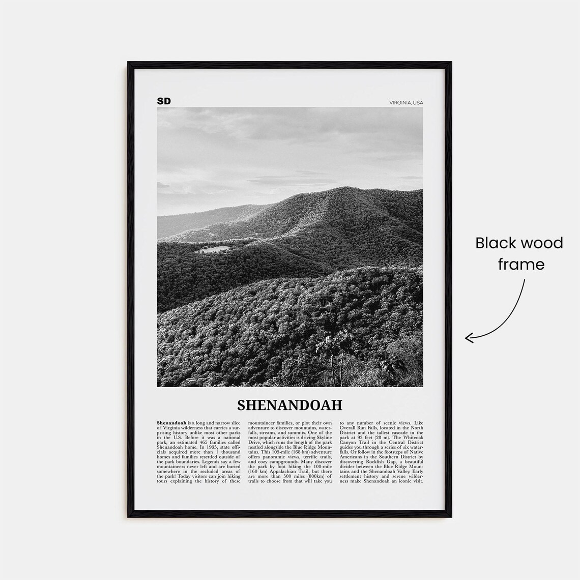 Shenandoah Black And White Travel Poster - Image 3