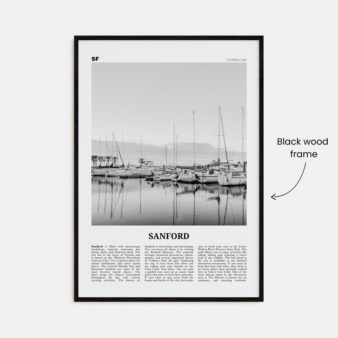 Sanford Black and White Travel Poster, Florida USA - Image 3