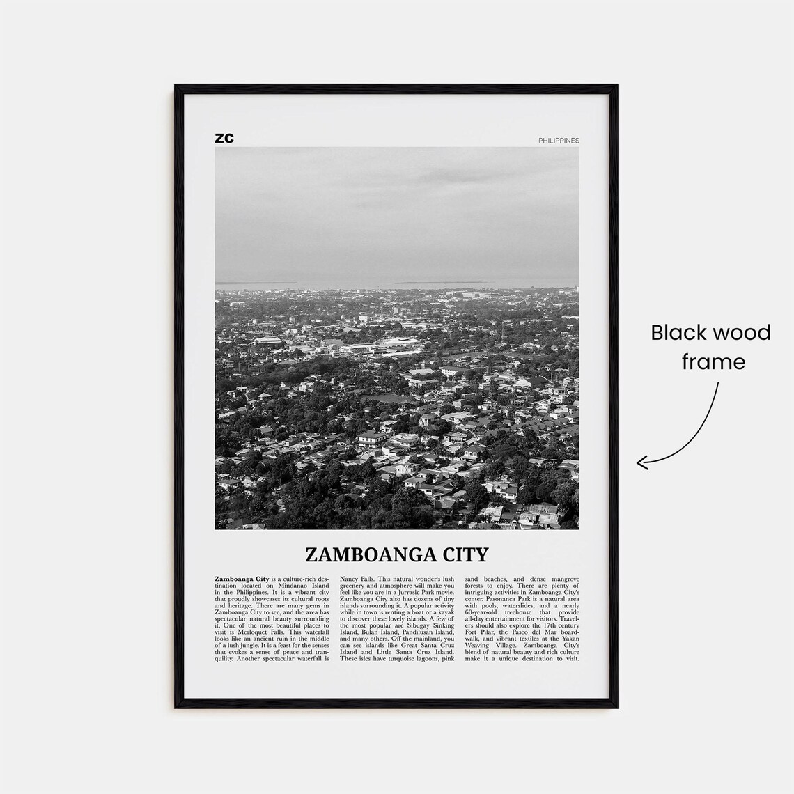 Zamboanga City Black and White Travel Poster, Philippines - Image 3