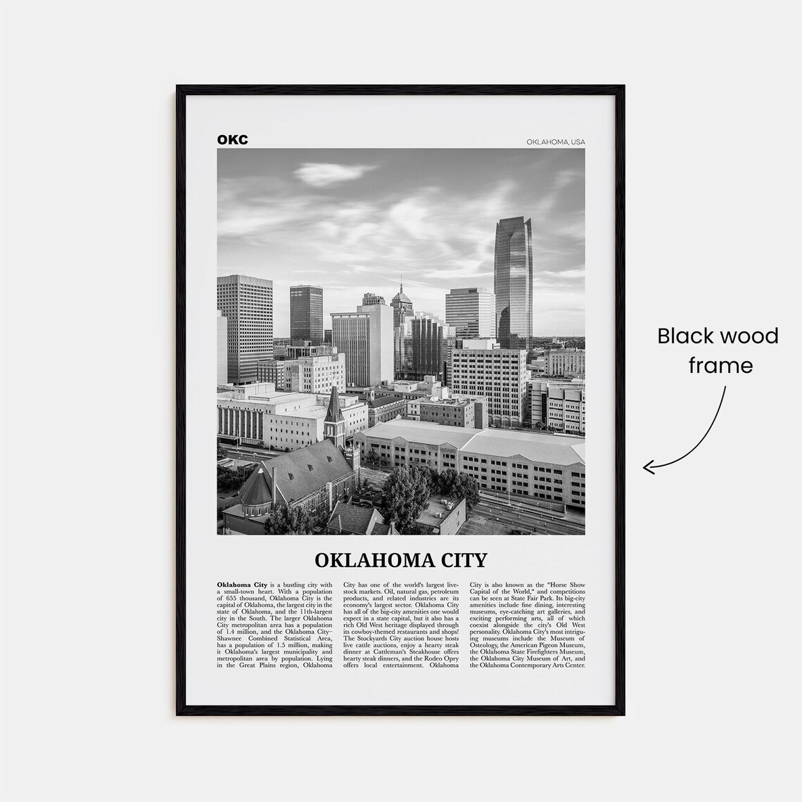 Oklahoma City Black And White Travel Poster No. 1 - Image 3