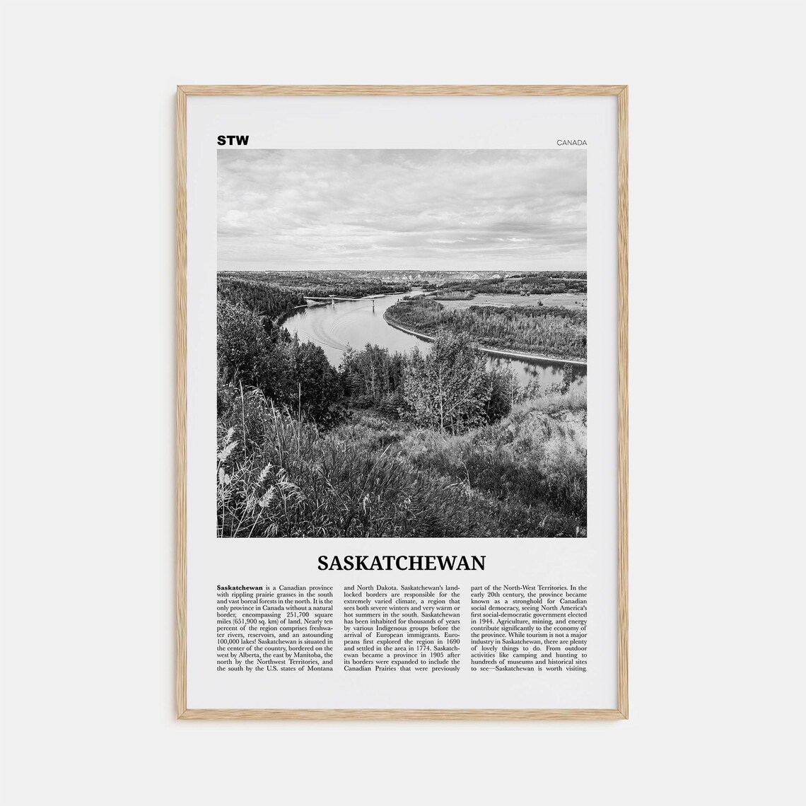 Saskatchewan Black and White Travel Poster Print