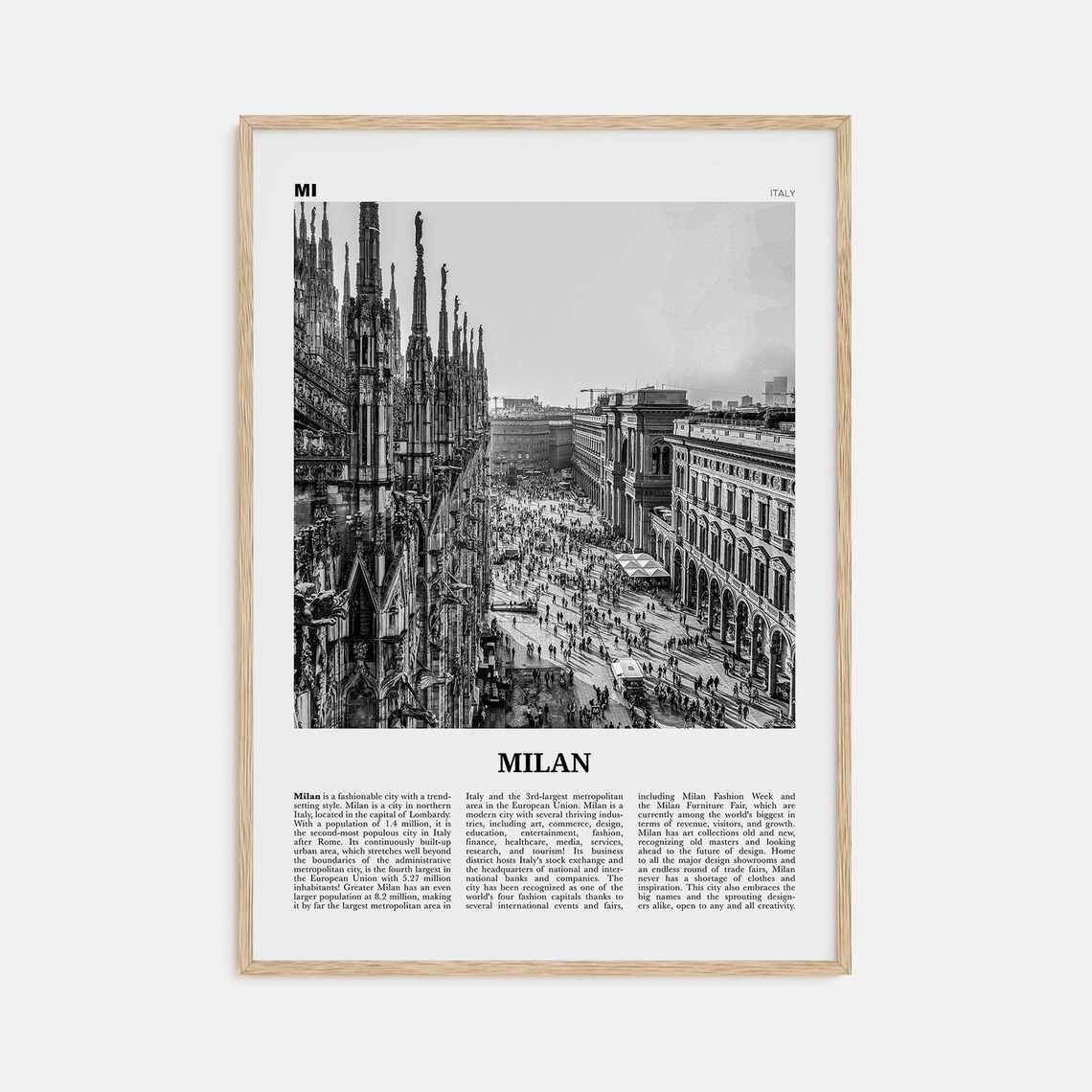 Milan Black and White Art Print, Italy City Poster