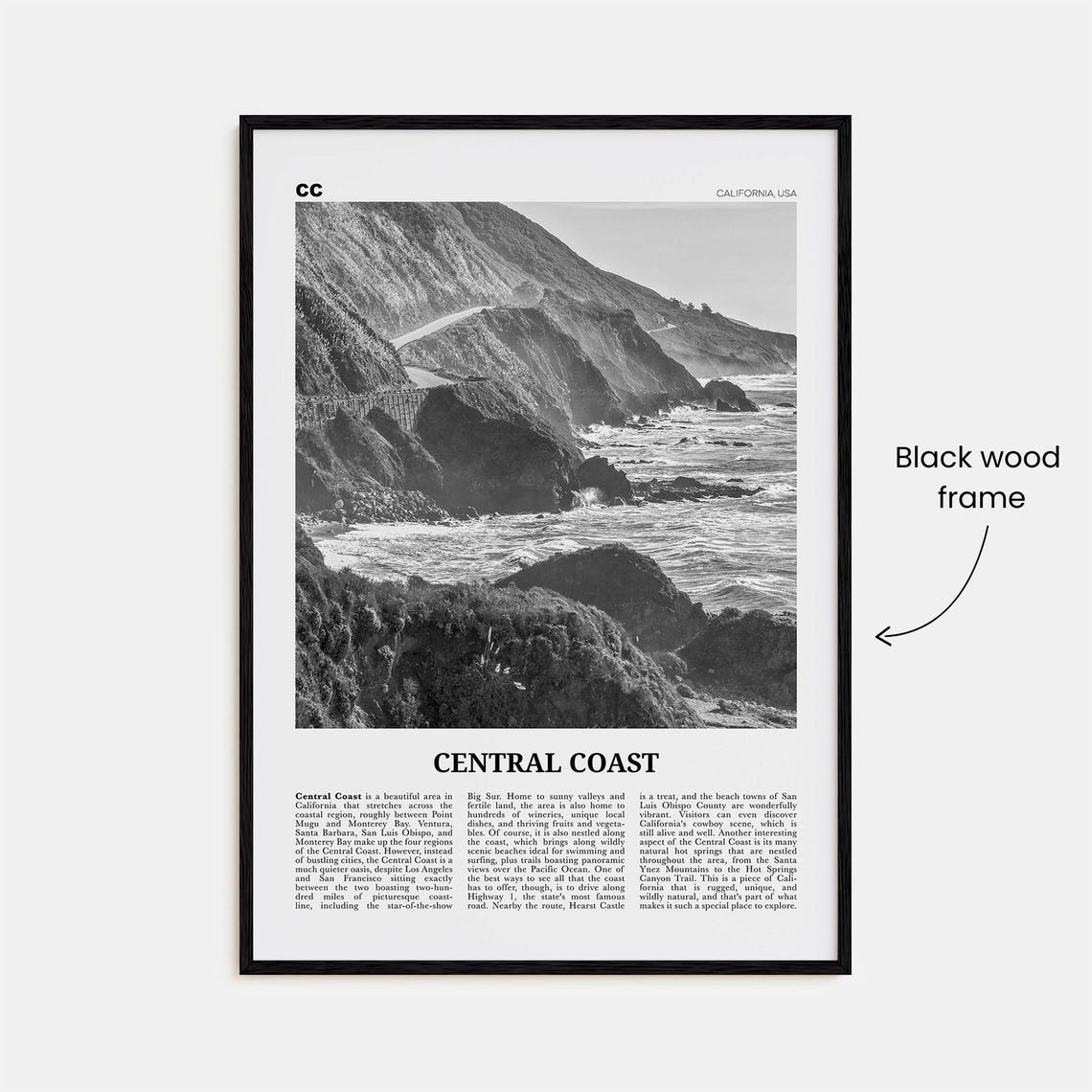 Central Coast Black and White California Travel Poster - Image 3