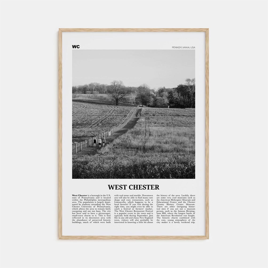 West Chester Black and White Travel Poster