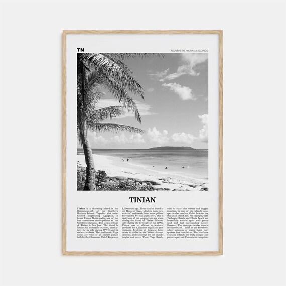 Tinian Map, Black And White Poster, Northern Mariana Islands