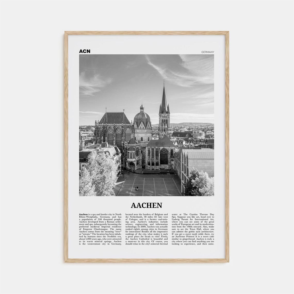 Aachen Black and White Travel Poster, Germany View