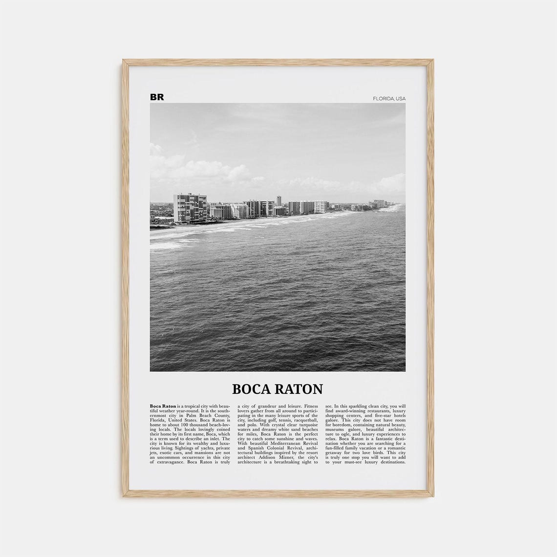 Boca Raton Black and White Travel Poster, Florida
