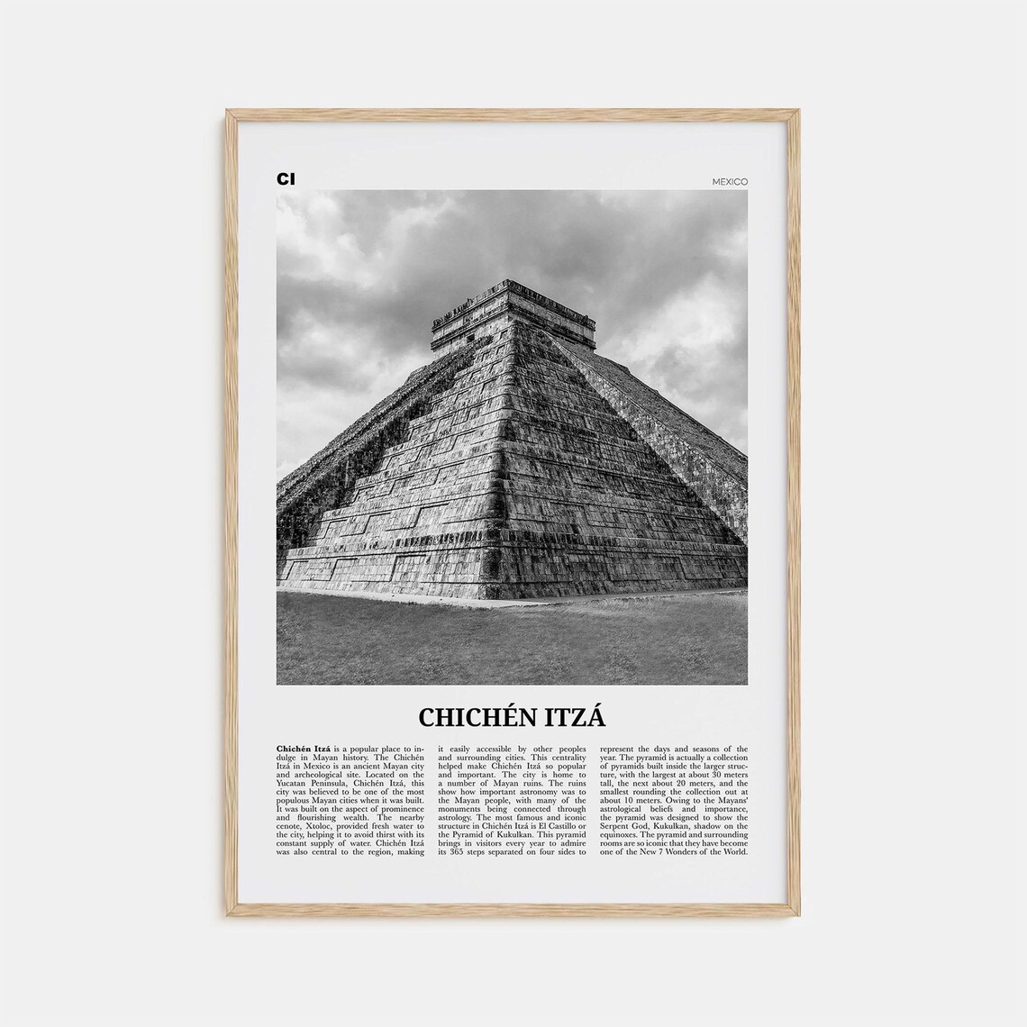 Chichen Itza Black and White Travel Poster, Mexico
