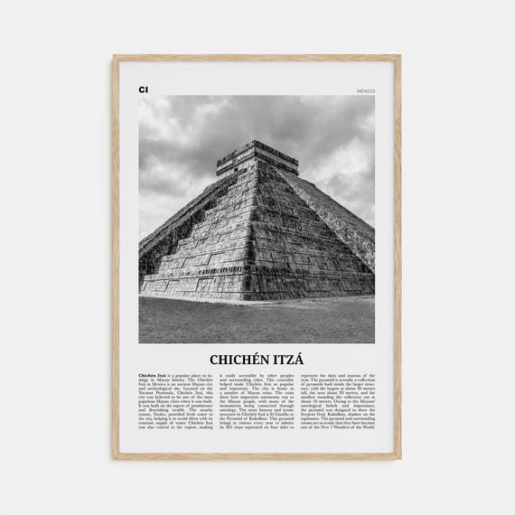 Chichen Itza Black and White Travel Poster, Mexico