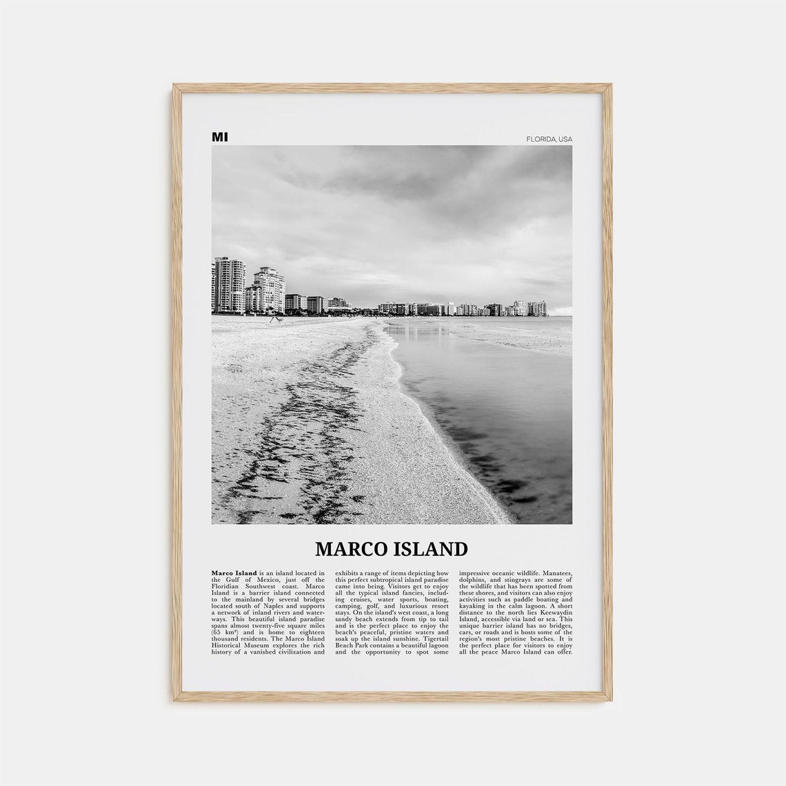 Marco Island Black And White Travel Poster, Florida