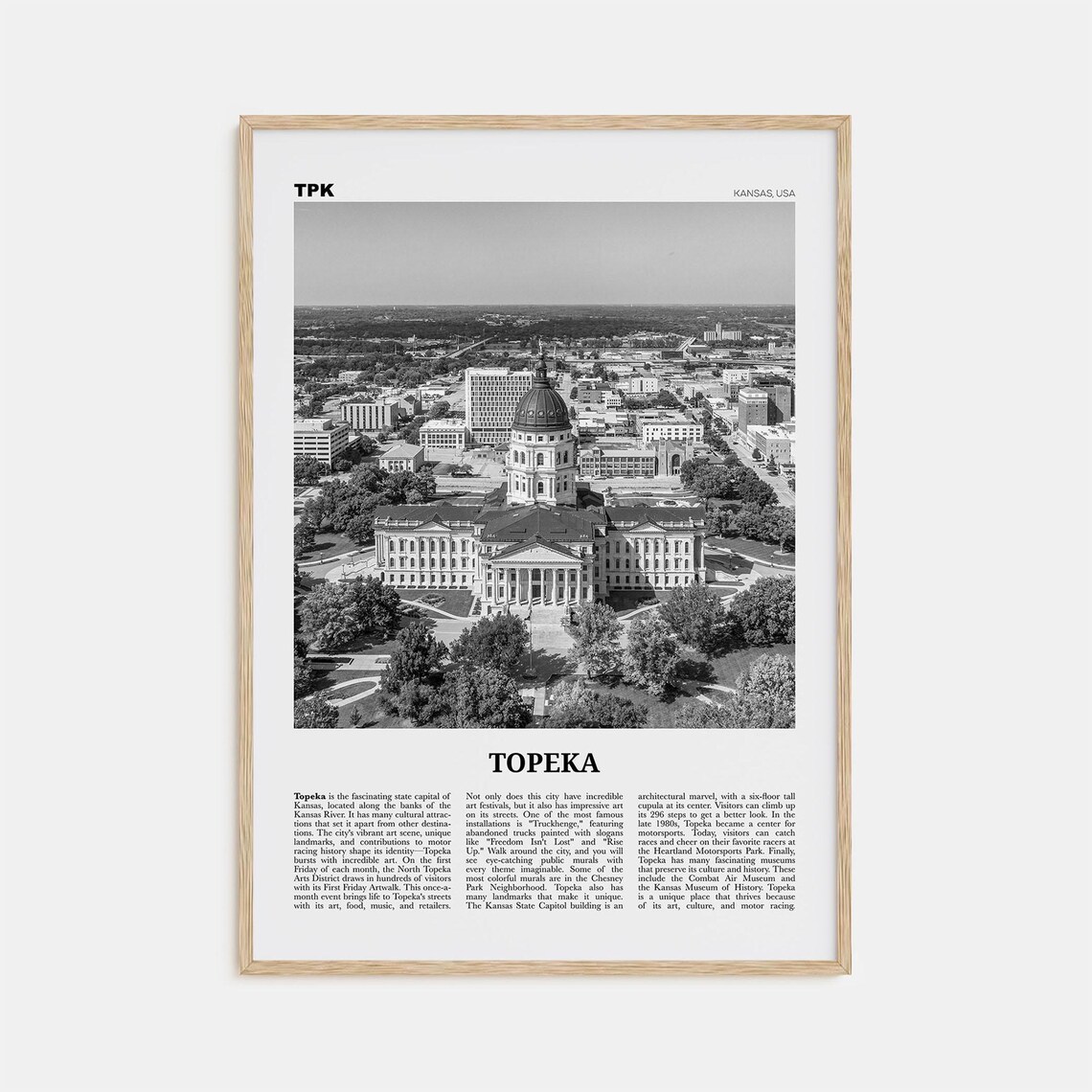 Topeka Kansas Map Print, Black And White Travel Poster