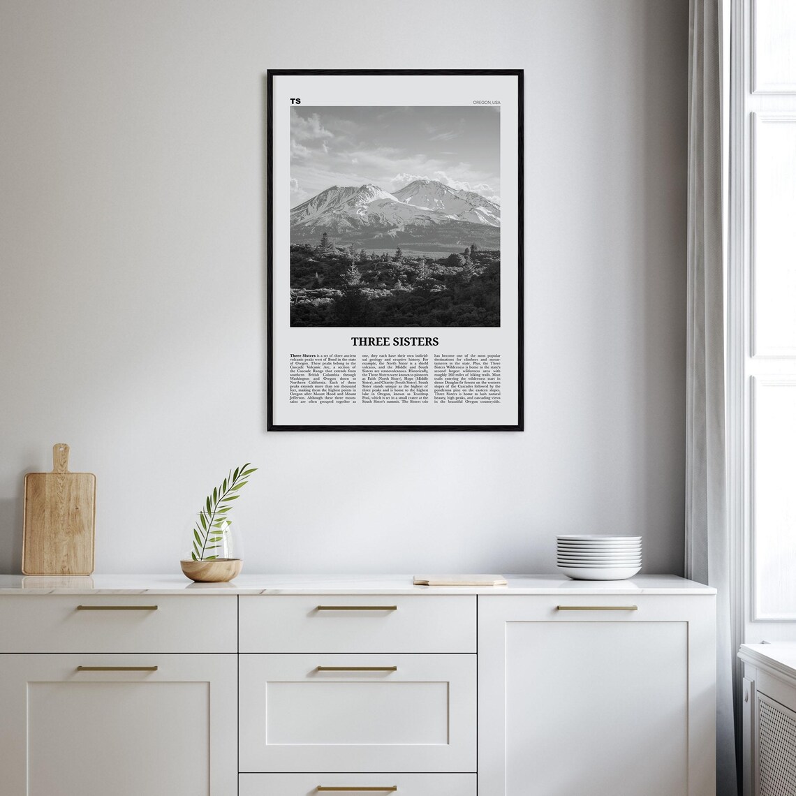 Three Sisters Black And White Travel Poster, Oregon - Image 2