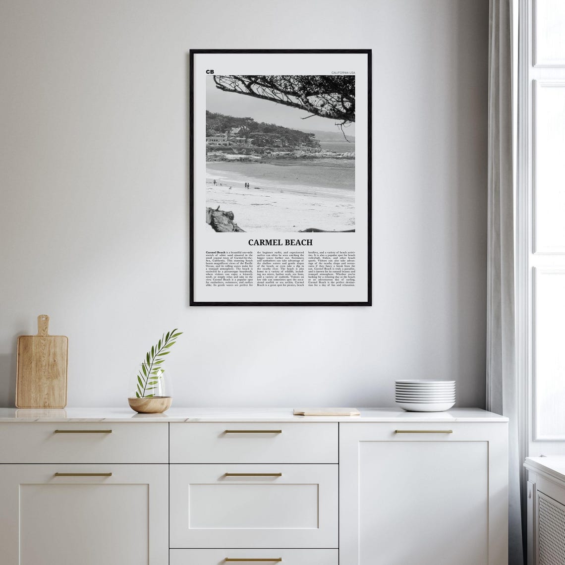 Carmel Beach Black And White Map Poster Print - Image 2