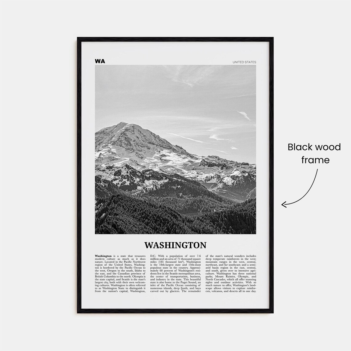 Washington State Black and White Travel Poster - Image 3