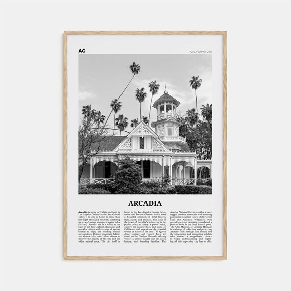 Arcadia California Travel Poster, Black and White