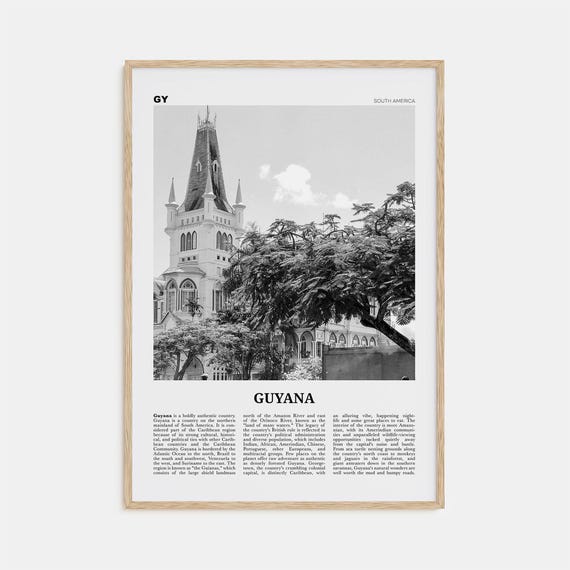 Guyana Black And White Travel Poster, Georgetown