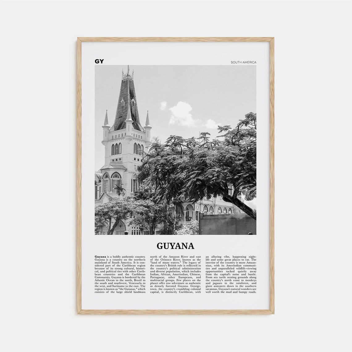 Guyana Black And White Travel Poster, Georgetown