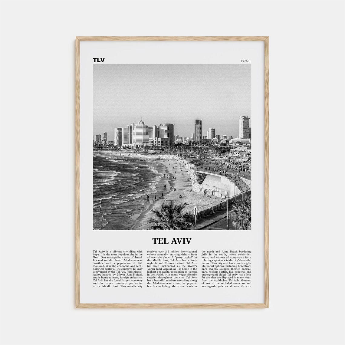Tel Aviv Black And White Travel Poster, Israel