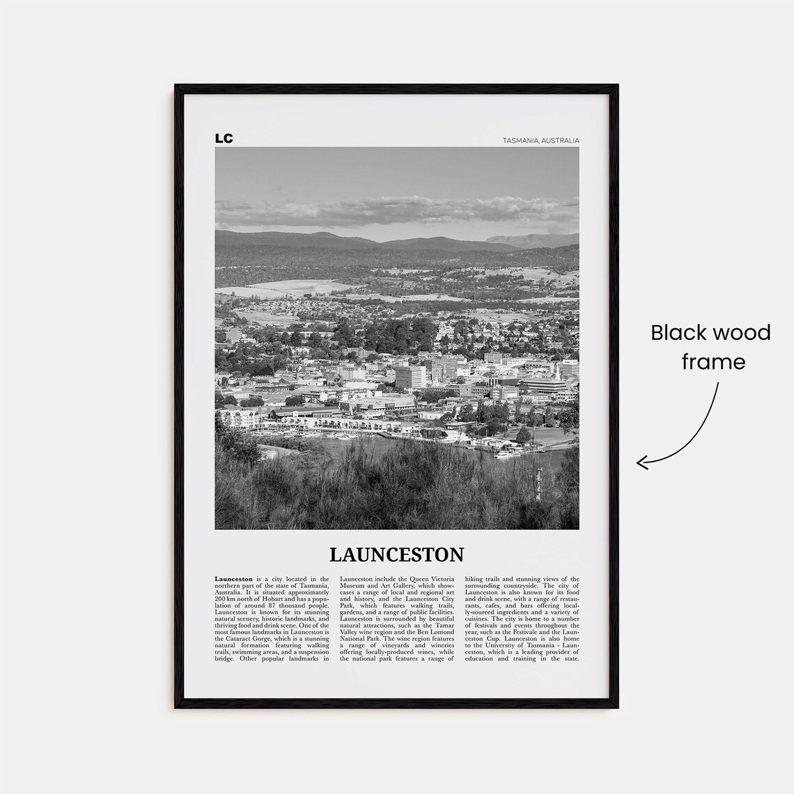 Launceston Black and White Map Art Print - Image 3