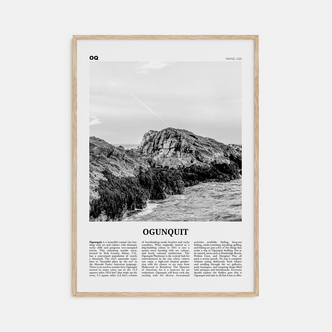Ogunquit Black and White Travel Poster, Maine
