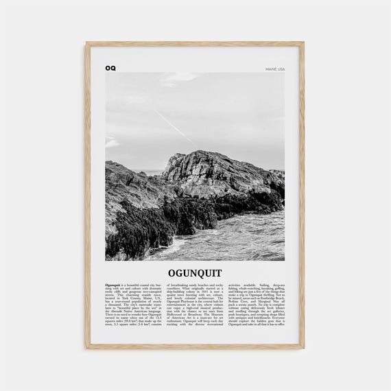 Ogunquit Black and White Travel Poster, Maine