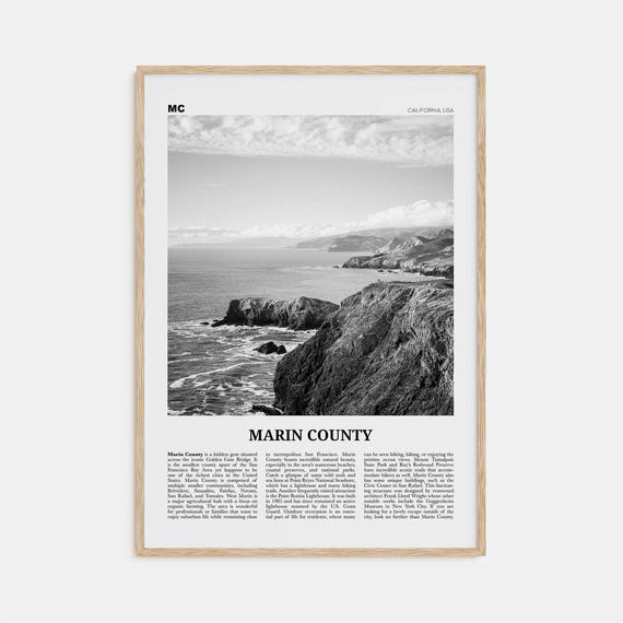 Marin County Black and White Travel Poster, California
