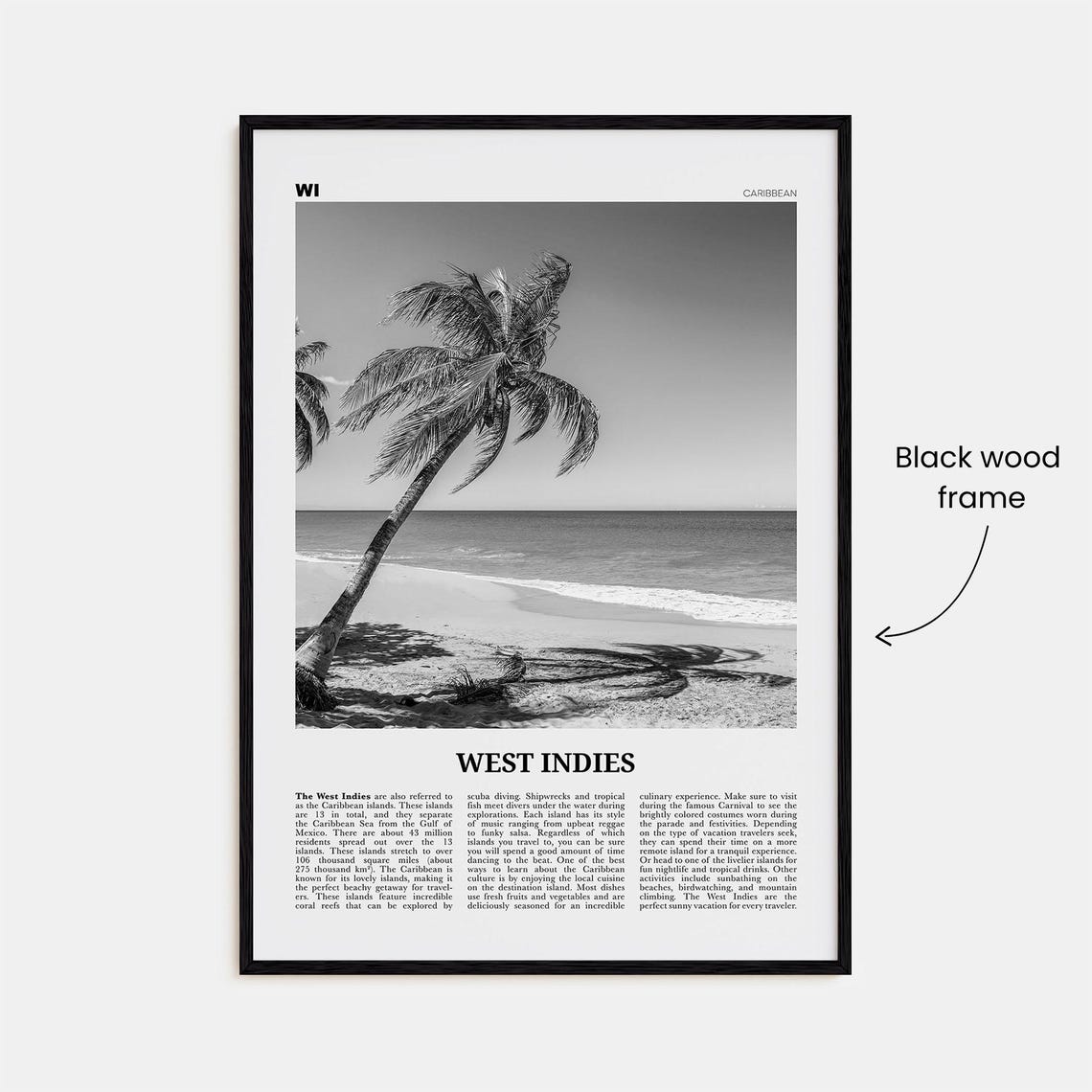 West Indies Black and White Travel Poster, Caribbean - Image 3