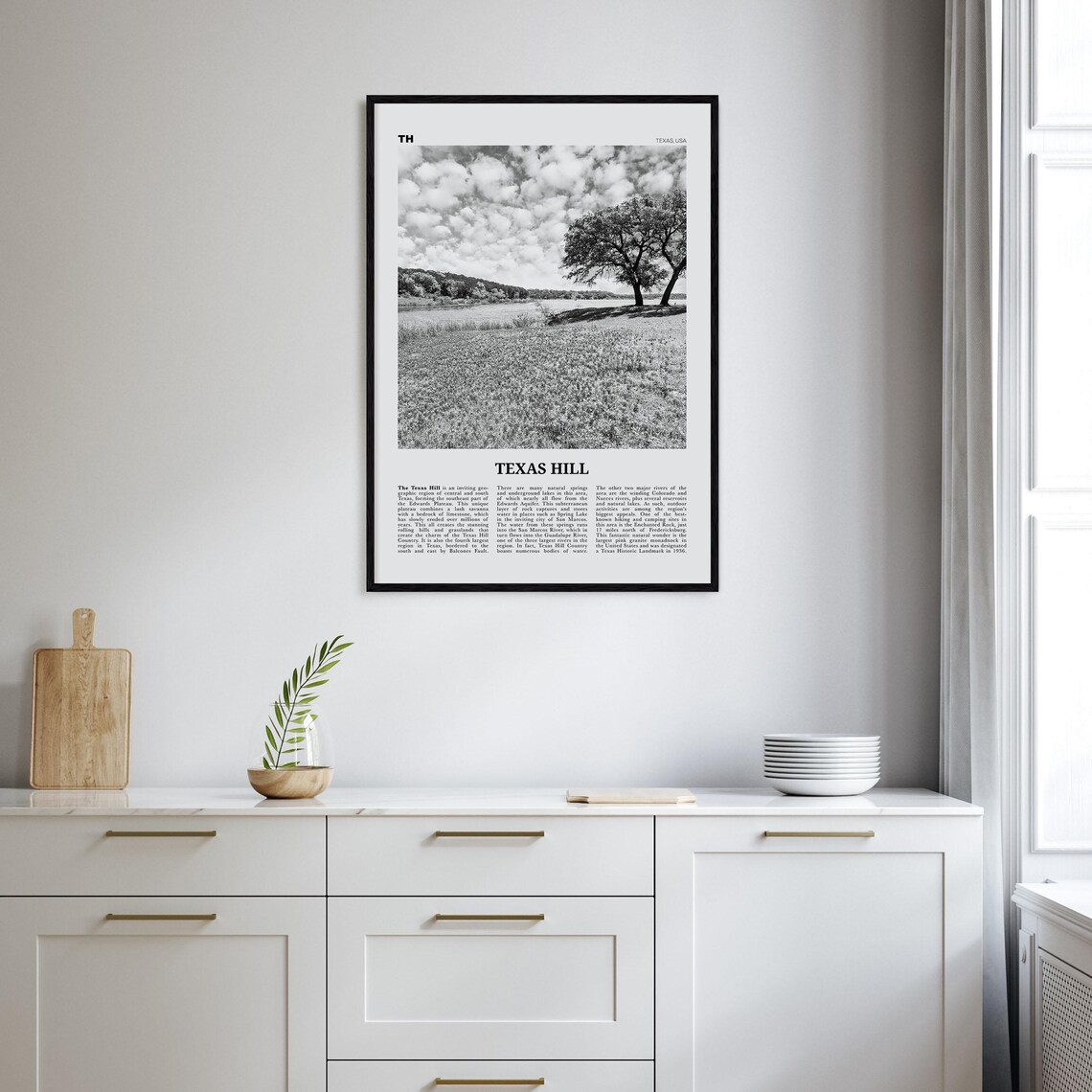 Texas Hill Black and White Travel Poster Print - Image 2