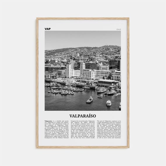 Valparaiso Black and White Travel Poster