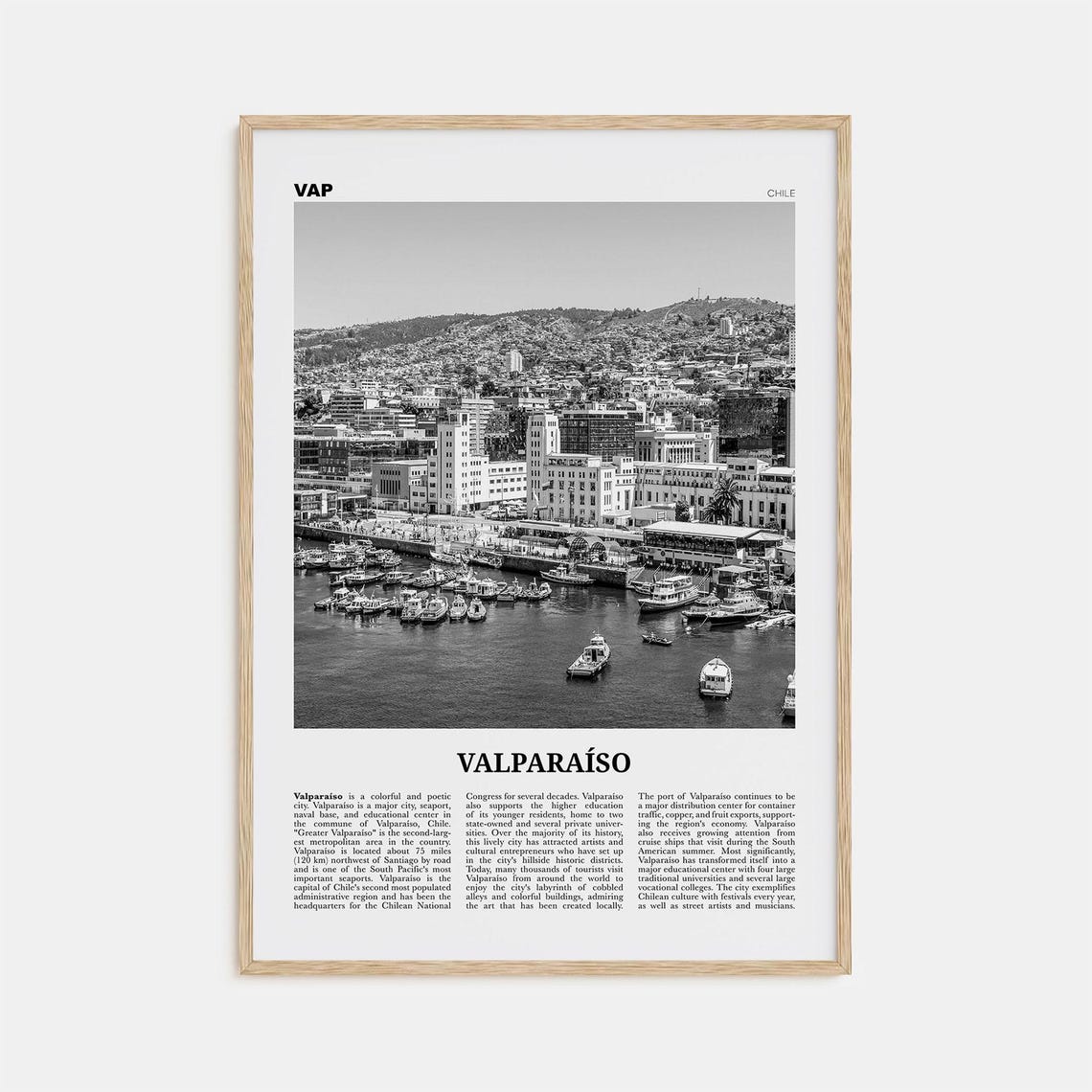 Valparaiso Black and White Travel Poster