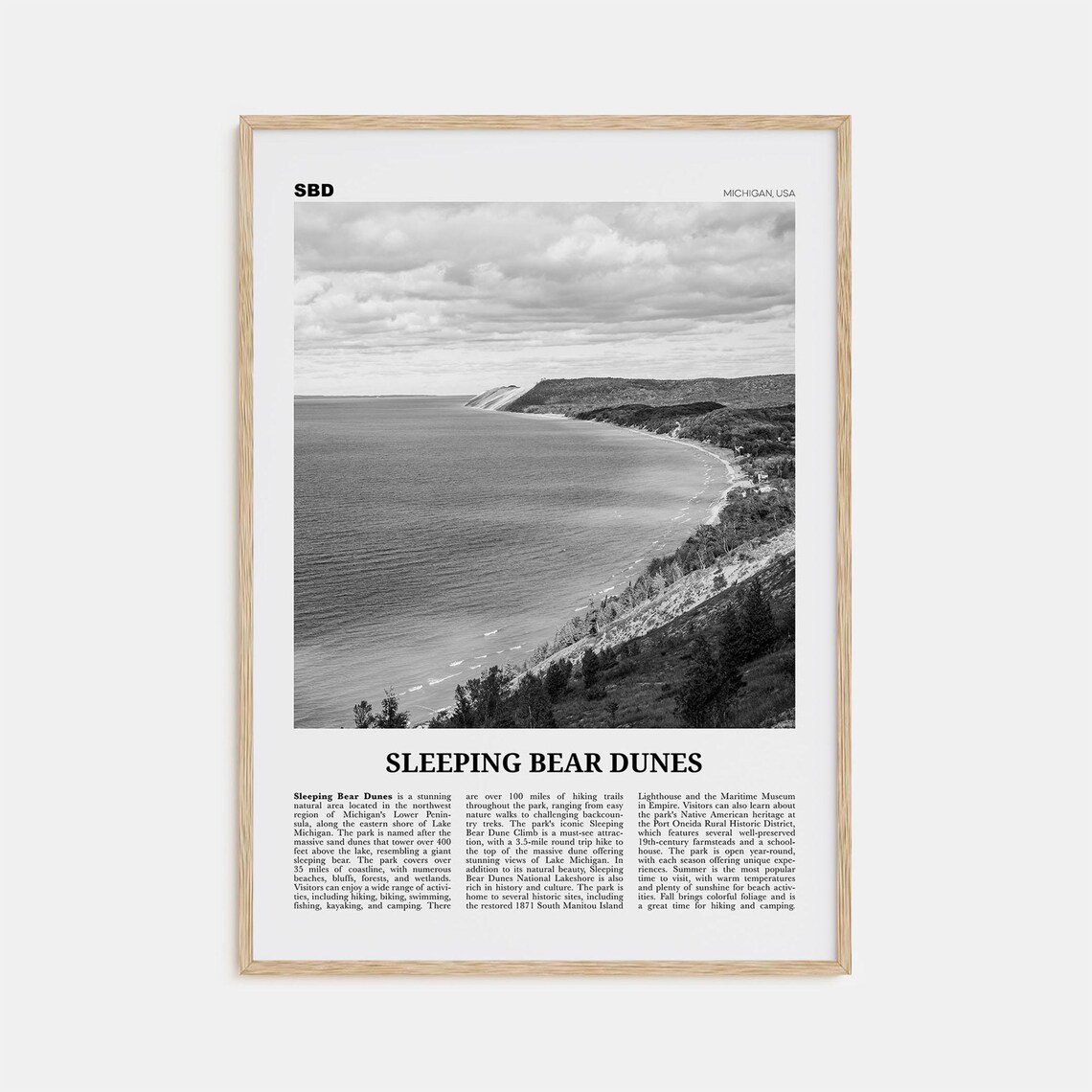 Sleeping Bear Dunes Black and White Travel Poster