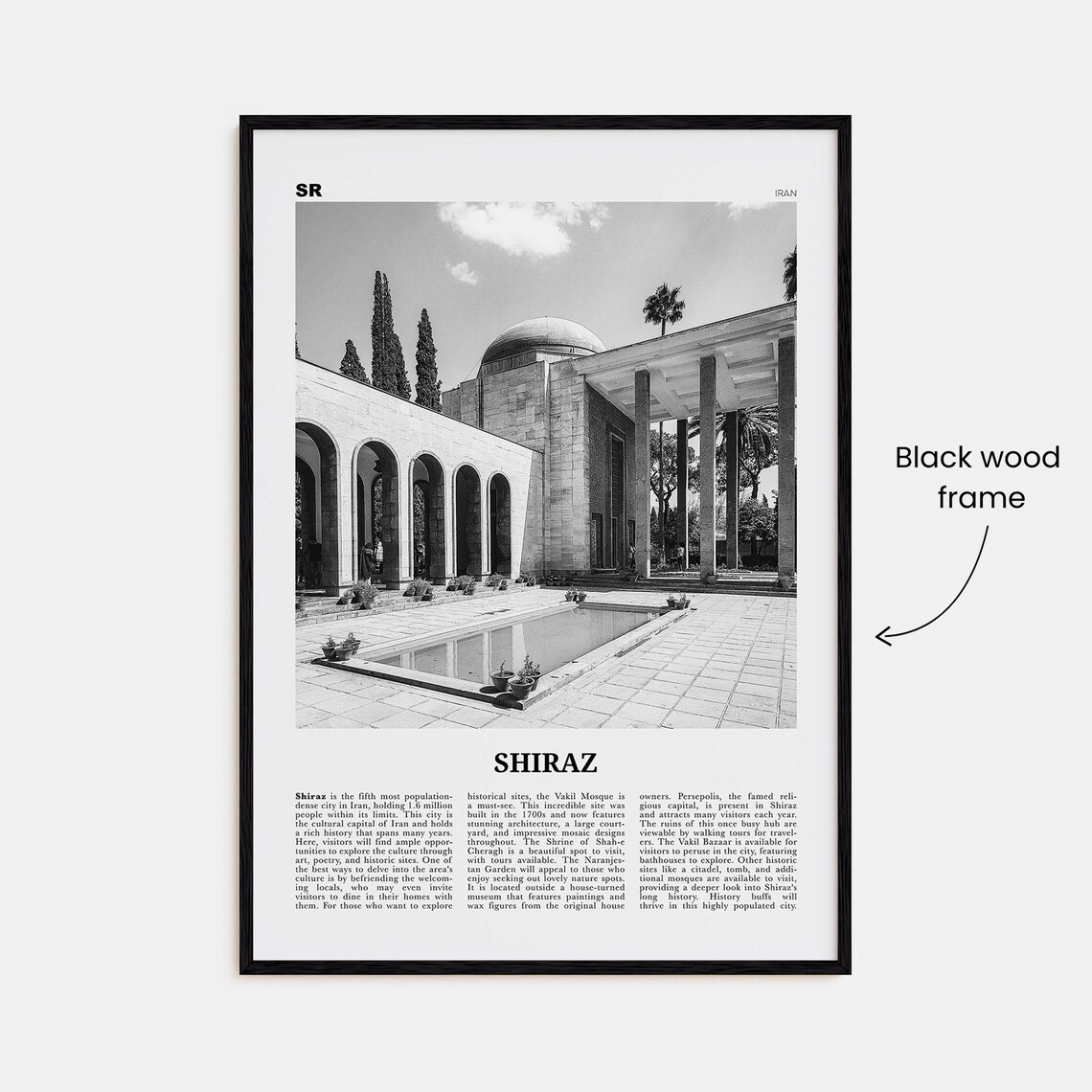 Shiraz Black And White Map Poster, Iran Travel - Image 3