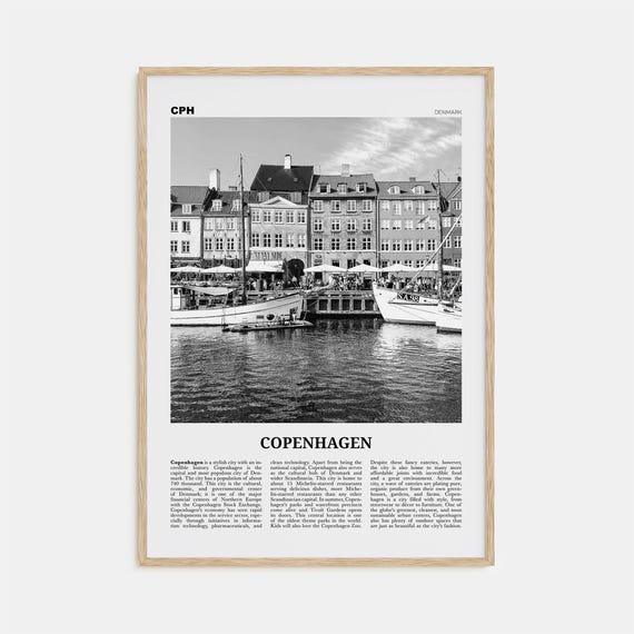 Copenhagen Black and White Travel Poster, Denmark