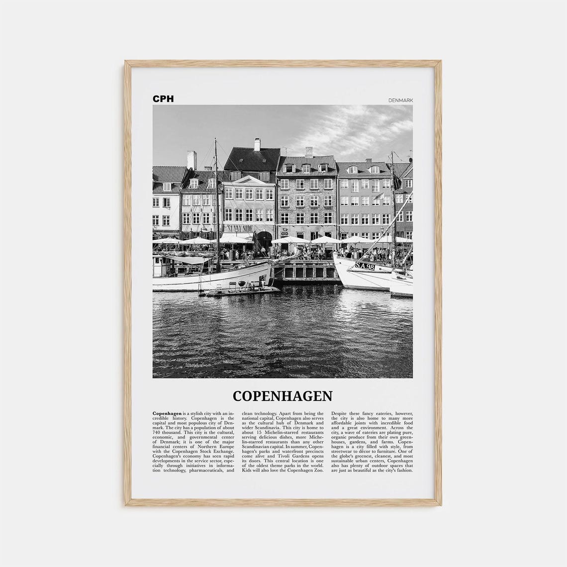 Copenhagen Black and White Travel Poster, Denmark