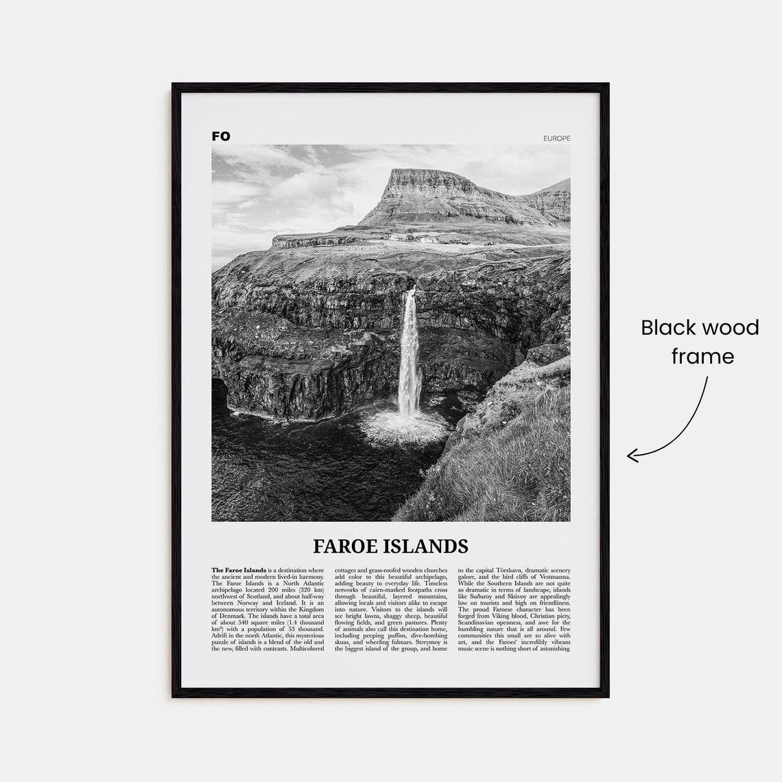 Faroe Islands Black And White Travel Poster, Tórshavn - Image 3