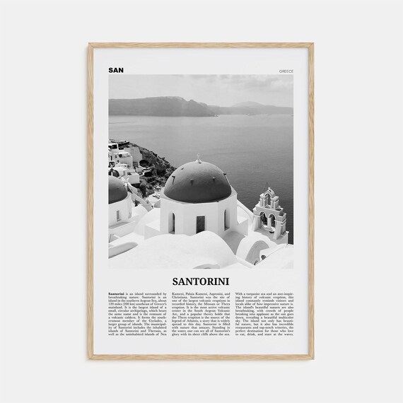 Santorini Black and White Travel Poster, Greece